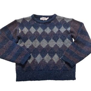 Vintage Glamour Knit Sweater Wool Blend Argyle Striped Knit Jumper Womens Sz M